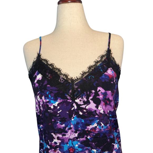 Express purple abstract floral lace lined slip dress size M - Picture 6 of 8